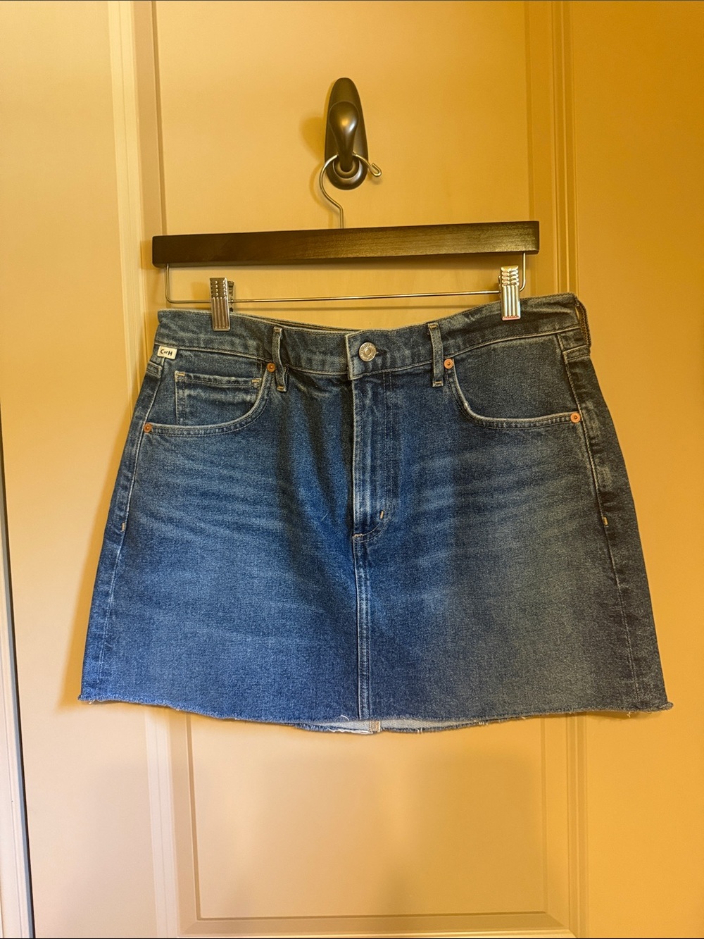 Citizens Of Humanity Distressed Indigo Denim Mini Skirt